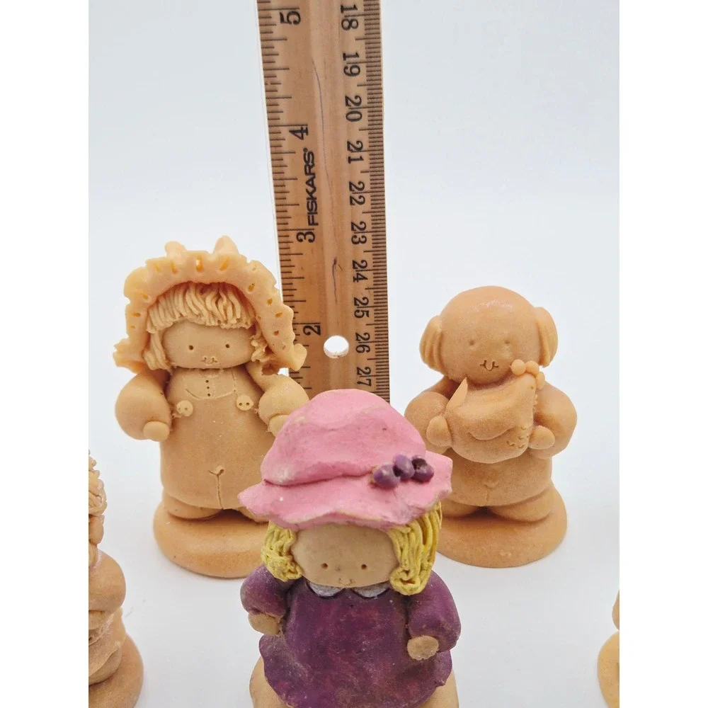 Vintage 1983 Clay Dough Figurines and Ornaments Set of 9 Folk Art Decor